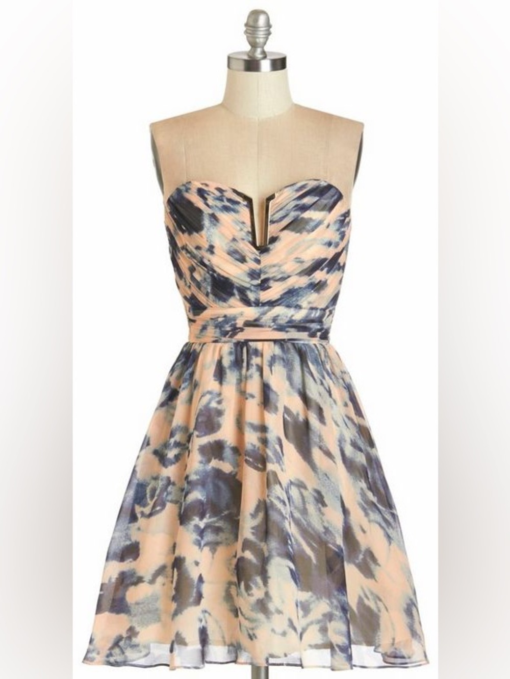 Little Mistress Strapless Sweetheart Dress in Blush & Navy - Size 4